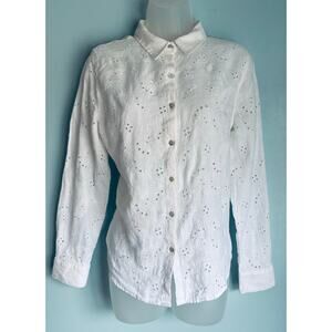 Joie 100% Linen Eyelet Button Up Long Sleeve Top Women's Small White